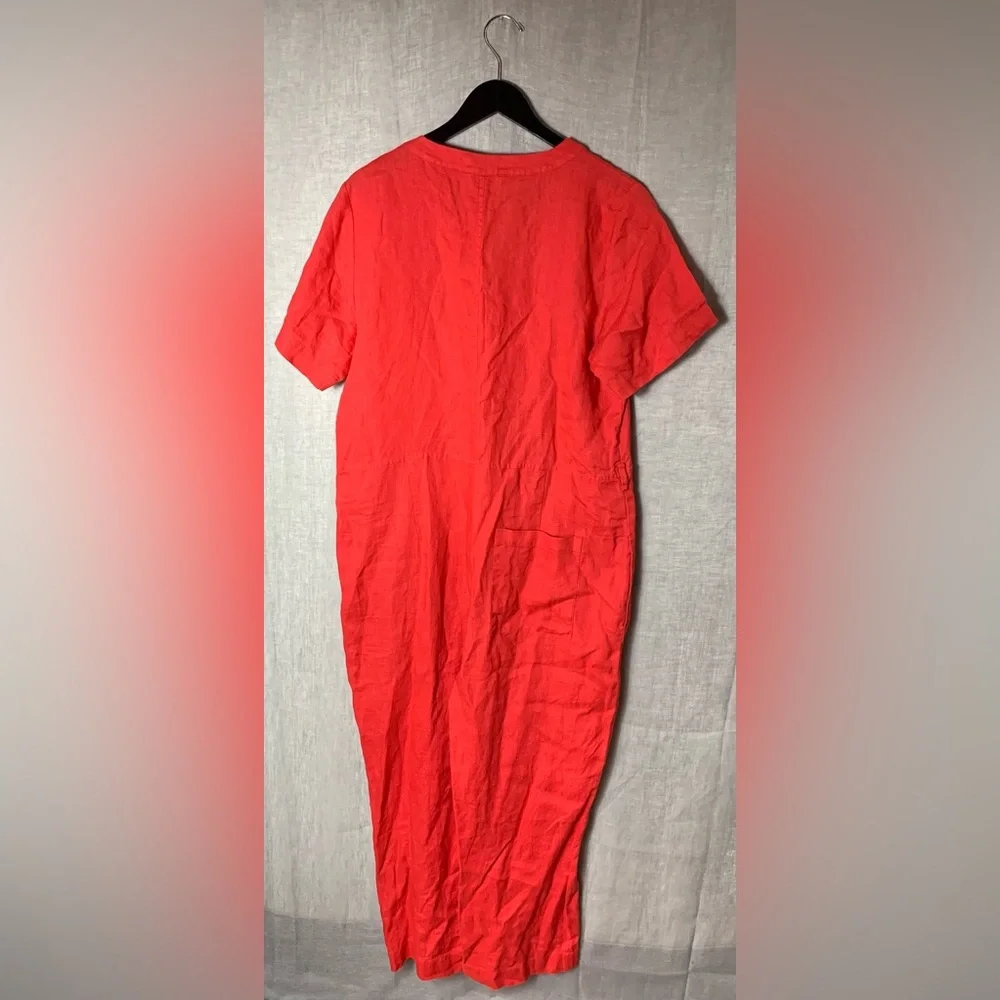 everlane • bright tomato red 100% linen jumpsuit boiler suit 12